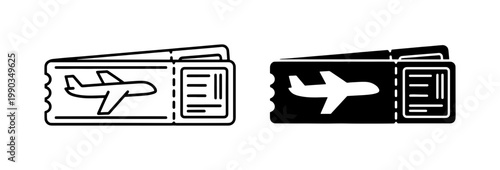 Airplane Boarding Pass Line and Glyph Icon Set