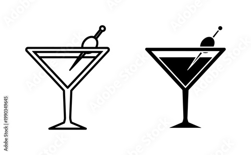 Martini Glass Icon Set with Olive Garnish
