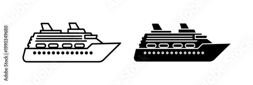 Cruise ship line and silhouette icon set