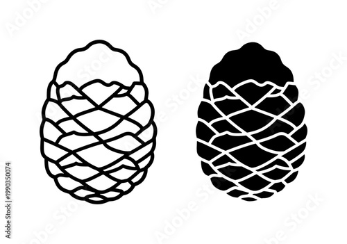 Pine Cone Silhouette and Outline Vector Illustration