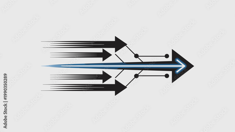 Fototapeta premium Tri-vector accelerating arrow – Suitable for transport logistics, performance optimization, or competitive tech branding.