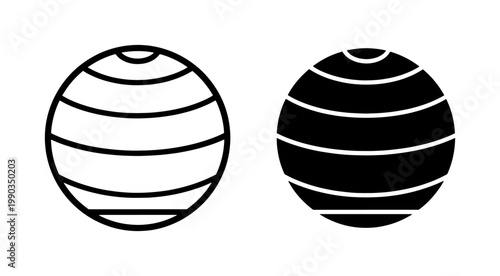 Striped Fitness Ball Icon Set in Outline and Solid Style