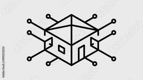Connected home isometric network node – Great for smart real estate, residential tech services, or IoT security platforms.