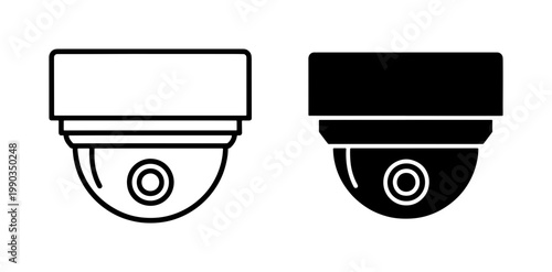 Dome Security Camera Icon Set in Outline and Solid Style
