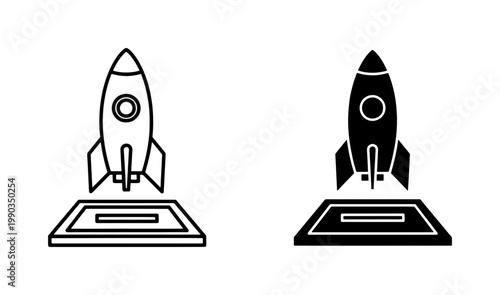 Rocket launch pad icon set for startup business growth