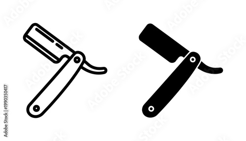 Straight Razor Blade Icon Set for Barbershop Shaving