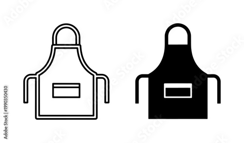 Kitchen apron icon set with outline and solid black style