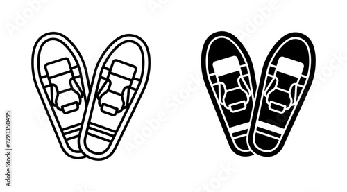 Snowshoes Outline and Glyph Vector Icons for Winter Hiking