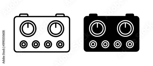 Guitar Effects Pedal Line and Silhouette Icon Set