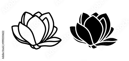 Lotus Flower Silhouette and Outline Vector Icons