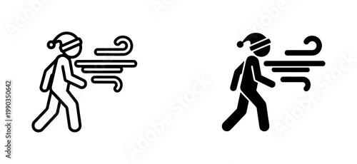 Sleepwalking person icon set with wind breeze