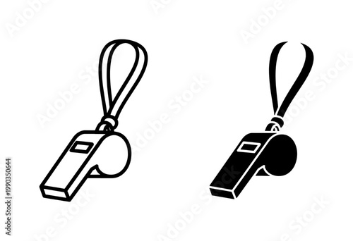 Referee Whistle Icon Set with Lanyard Cord