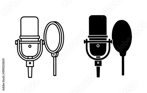 Studio Condenser Microphone with Pop Filter Icon Set