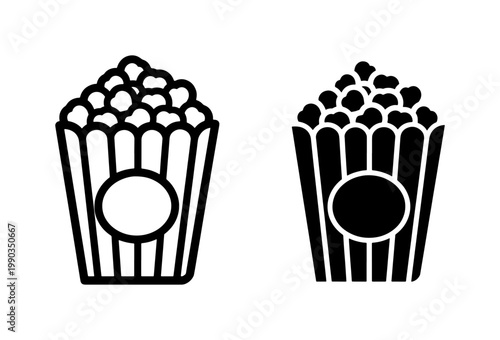 Popcorn Box Outline and Solid Black Icon Set