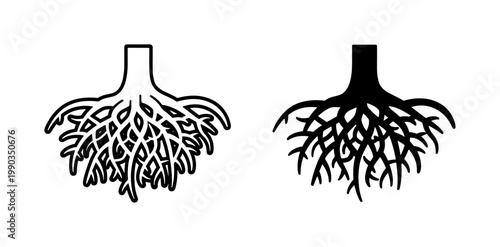 Tree Root System Outline and Silhouette Icon Set