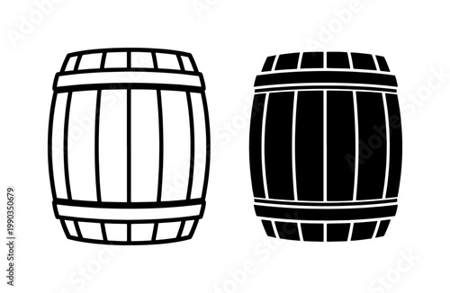 Wooden Barrel Outline and Silhouette Vector Icons
