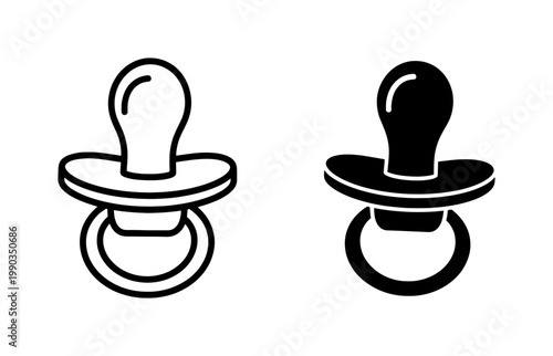 Baby Pacifier Icon Set in Outline and Solid Style