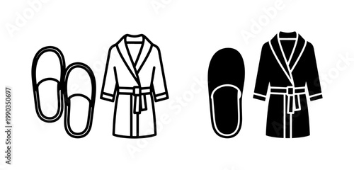 Bathrobe and Slippers Icon Set for Spa or Hotel Service