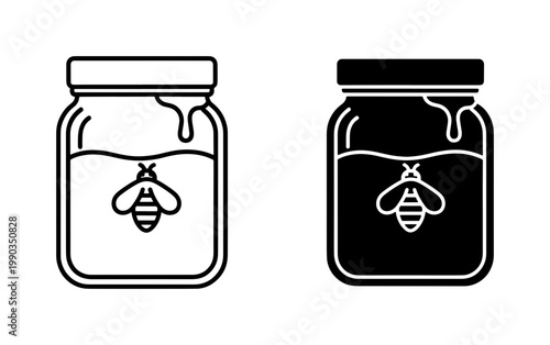 Honey Jar Icon Set with Bee Label