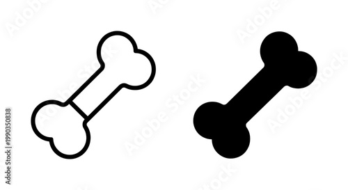 Dog bone icon set with outline and solid black silhouette
