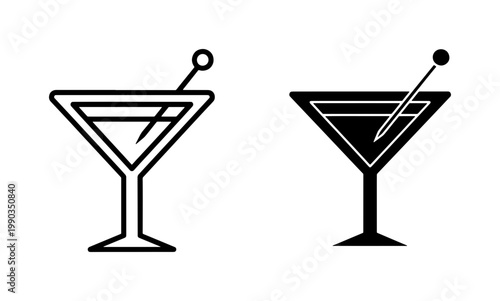 Martini Glass Icon Set with Garnish Toothpick