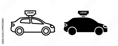 Autonomous vehicle with lidar sensor icon set