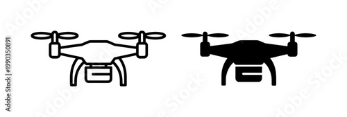 Drone quadcopter line and silhouette icon set