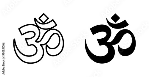 Sacred Om Hindu Symbol Black Outline and Solid Vector Icon