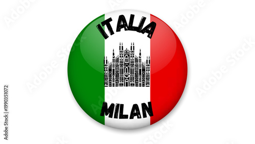 Milan Italy city landmark silhouette on Italian flag circle emblem
