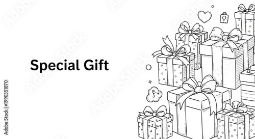 Hand drawn illustration of a stack of gift boxes for special occasions.