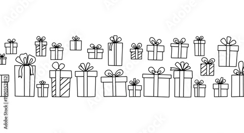 Hand drawn gift boxes seamless pattern illustration.