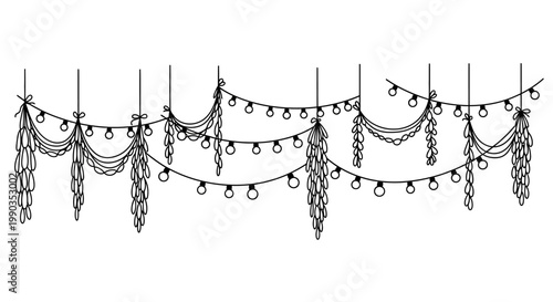 Hand drawn string lights garland festive celebration sketch.