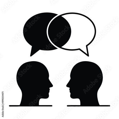 Two people talking in conversation with speech bubbles