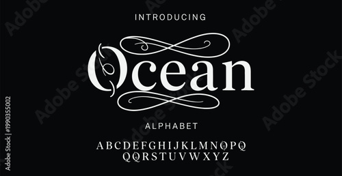 Introducing the Ocean Alphabet font with uppercase letters on a black background