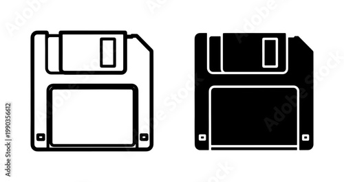 Floppy Disk Save Icon Set in Outline and Solid Style