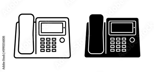 Office Landline Telephone Icon Set in Outline and Glyph Style