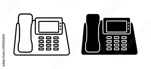 Landline Office Telephone Icon Set in Outline and Solid Style