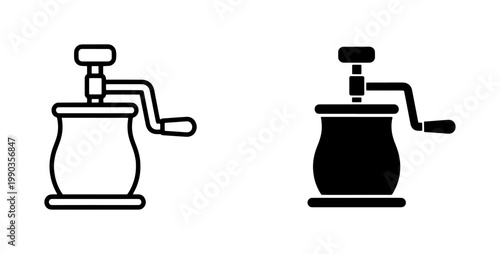 Manual Coffee Grinder Icon Set in Outline and Solid Style