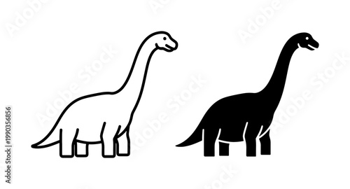 Brachiosaurus Dinosaur Icon Set in Outline and Silhouette Style