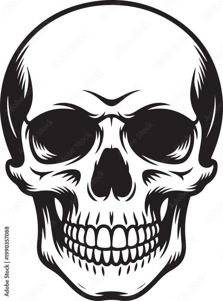 Fototapeta premium Human skull logo icon isolated on transparent background in strong black silhouette vector illustration. 