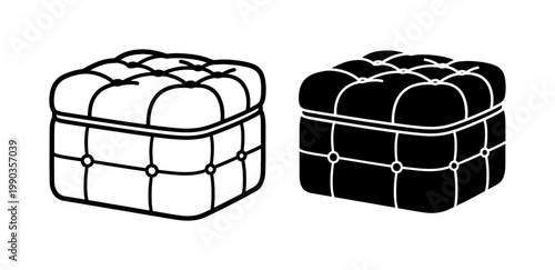 Tufted Ottoman Pouf Furniture Outline and Silhouette Icon Set