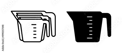 Measuring cup icon set with outline and silhouette styles