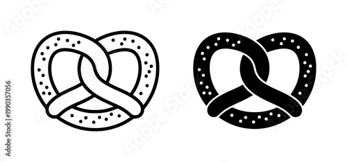 Pretzel outline and solid black vector icons