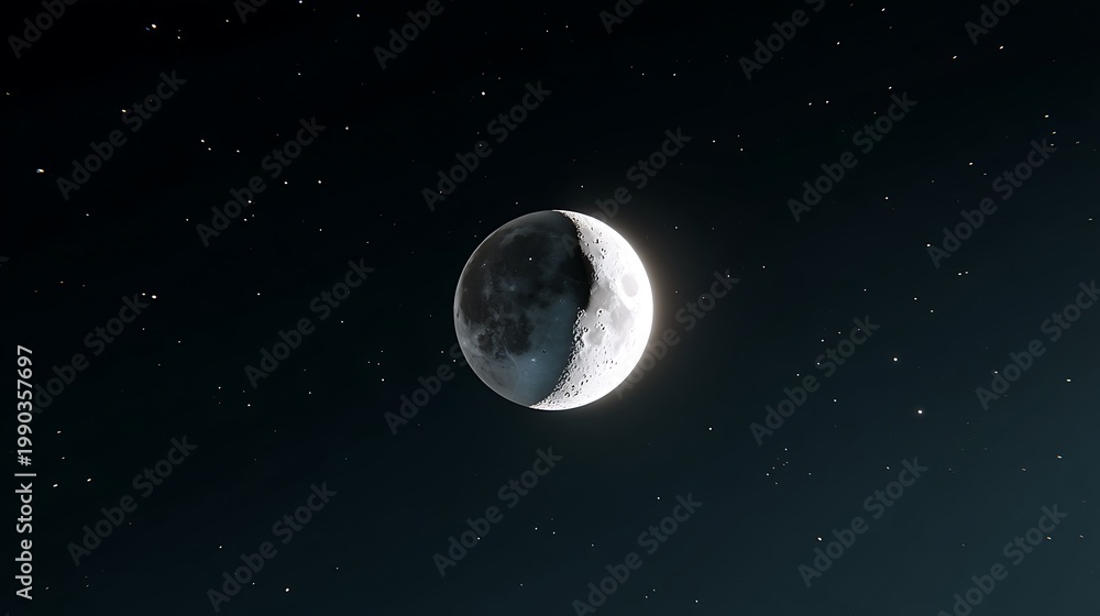Naklejka premium Crescent Moon Illuminated Against Starry Night Sky