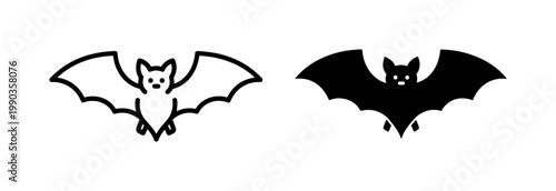 Flying Bat Outline and Silhouette Icon Set