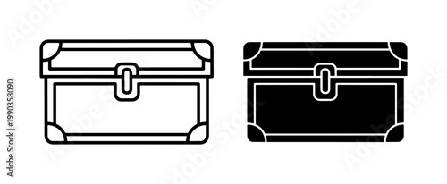 Treasure chest line and silhouette icon set