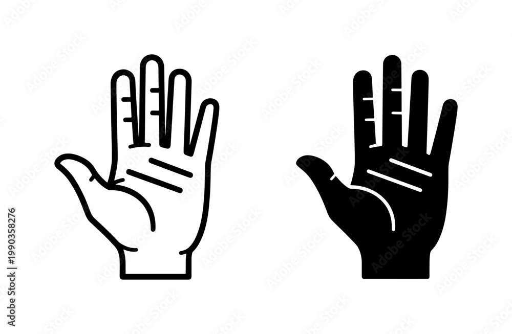 Obraz premium Human Palm Line Icon Set with Solid and Outline Styles
