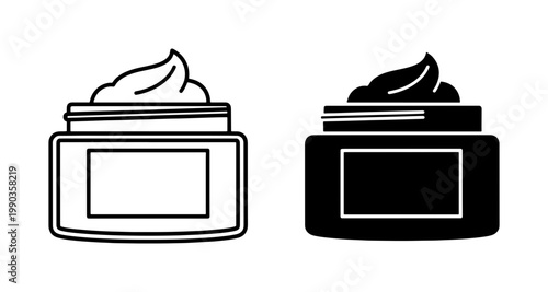 Cosmetic Cream Jar Outline and Silhouette Icon Set