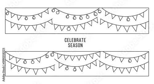 Hand Drawn Doodle Bunting Flags and Garlands for Celebration.