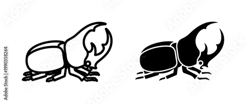 Hercules Beetle Silhouette and Outline Vector Illustration